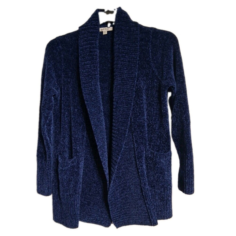 Women's Orvis Navy Blue Chenille Cardigan Size M